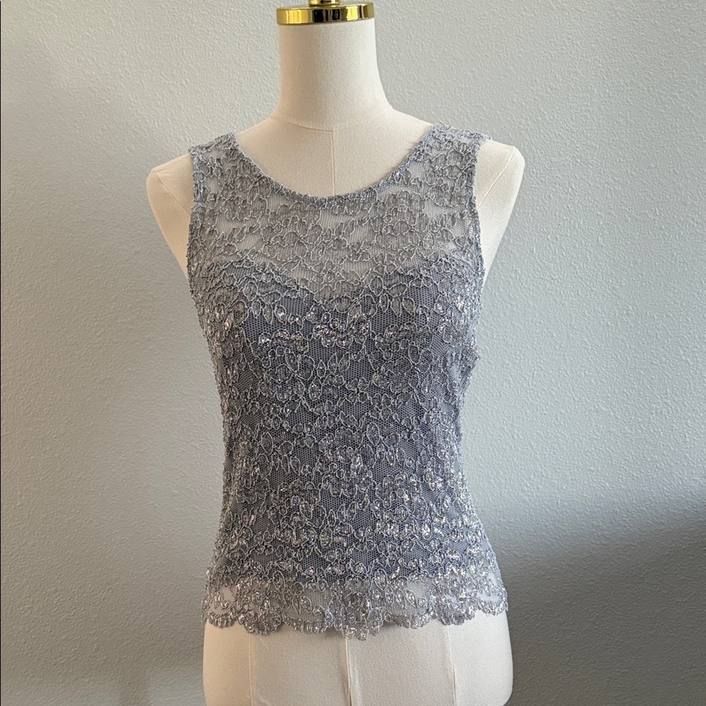 Hanky Panky Vintage Silver Lace Tank Top Size Medium